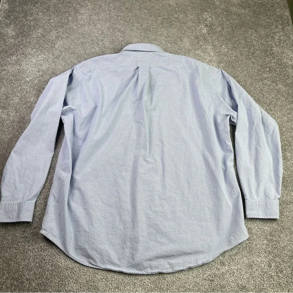 Vintage J.Crew Button Down Shirt Mens 16 1/2 Blue Micro Check Cotton Oxford ‘90s